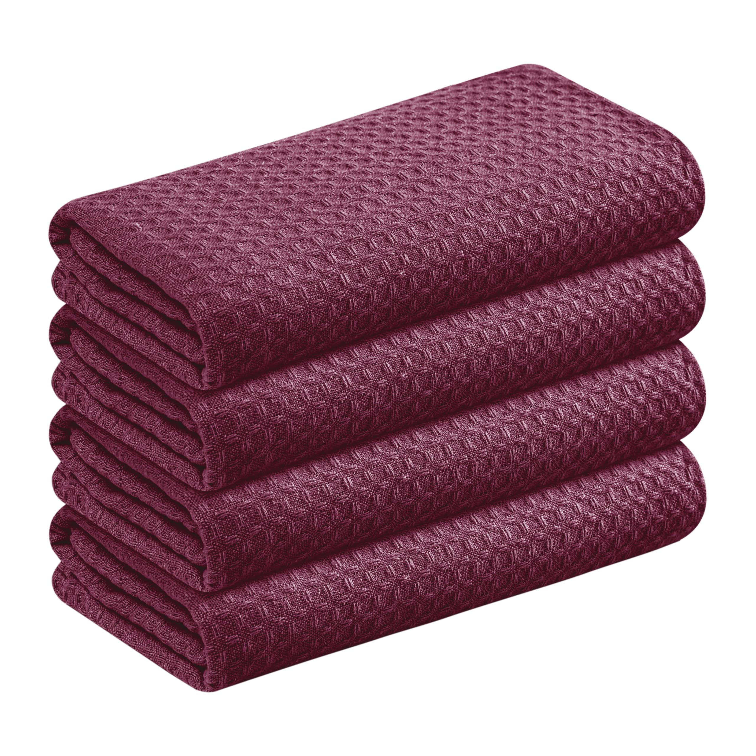 Burgundy Kitchen Towels – Waffle Weave, 100% Cotton, Soft &amp; Absorbent, Fast Dry, Durable, 16x26 Inches, Perfect for Dish Drying, Bar, Cleaning, Hand Wipe and Everyday Use, Set of 4