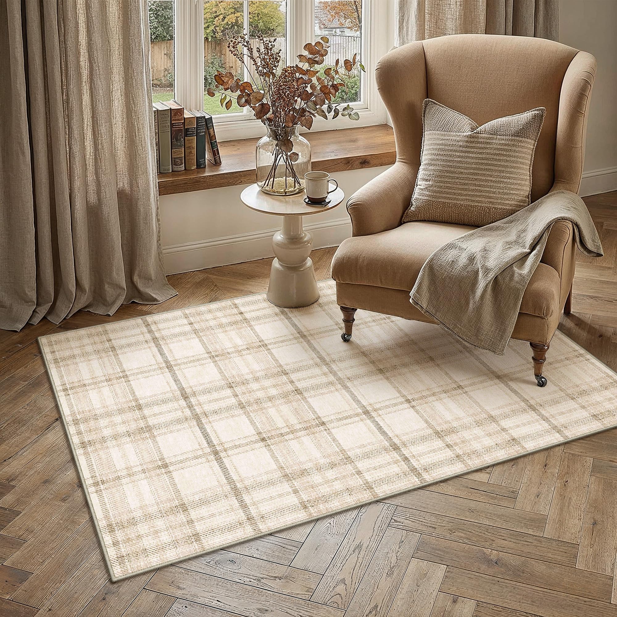 PureCozy Tappeto Salotto 120x170cm Beige Moderno Geometric Tappeti | Lavabile in Lavatrice, Antiscivolo, Camera da Letto, Grande, Soggiorno, Cameretta, Ufficio,