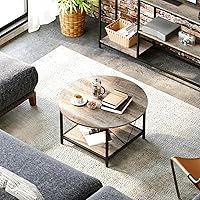 Vista 28 de YITAHOME Mesas de centro para sala de estar, mesa de centro redonda pequeña con almacenamiento, mesa de centro moderna de 2 niveles, mesa central