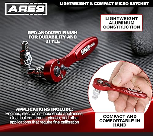 Miniatura 3 de ARES 42060 - Micro trinquete de aluminio anodizado rojo de 72 dientes de 14 pulgadas - Diseño de engranaje de dientes finos de 72 dientes - Tamaño