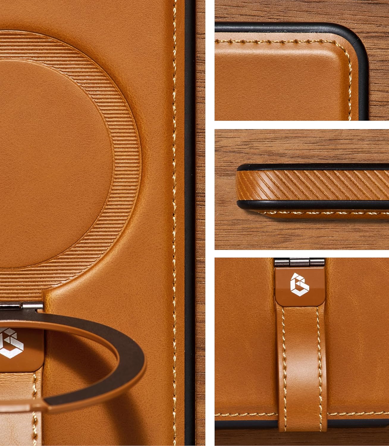 for Samsung Galaxy S25 Edge Leather Case with Stand, Anti-Slip Grip Ring, Fits for MagSafe (Brown, S25 Edge-6.7inch) - Image 2