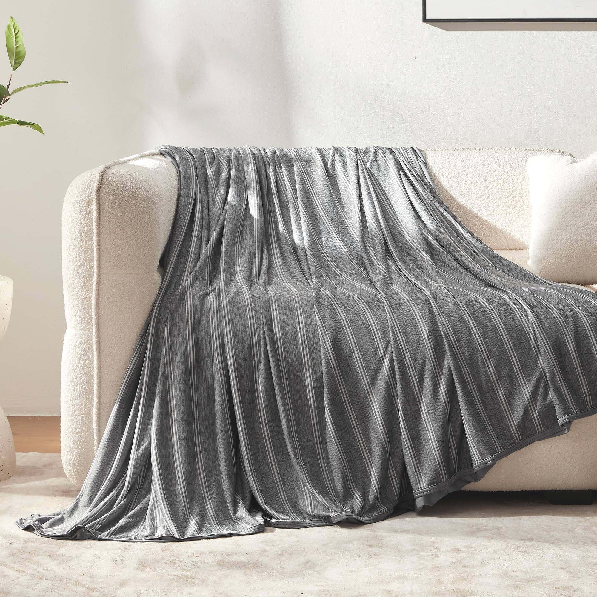 Photo 1 of ***DAMAGE -SMALL SNAG/TEAR -SELLING AS IS *** SLEEP ZONE Cooling Blankets for Hot Sleepers, Summer Blanket Thin Lightweight for Bed Couch, Arc-Chill Q-Max 0.5 Cooling Blanket Queen Size on Night Sweats (Dark Grey Stripe, 90''x90'')
