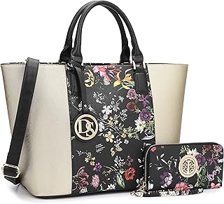 Women Ladies Top Handle Fashion Handbag Tote Large Vegan Leather Shopper with Matching Purse