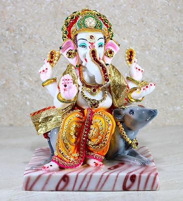 ESPLANADE Resin Ganesha Ganesh Murti Idol Statue Sculpture - 11" Inches - Multi-Colour