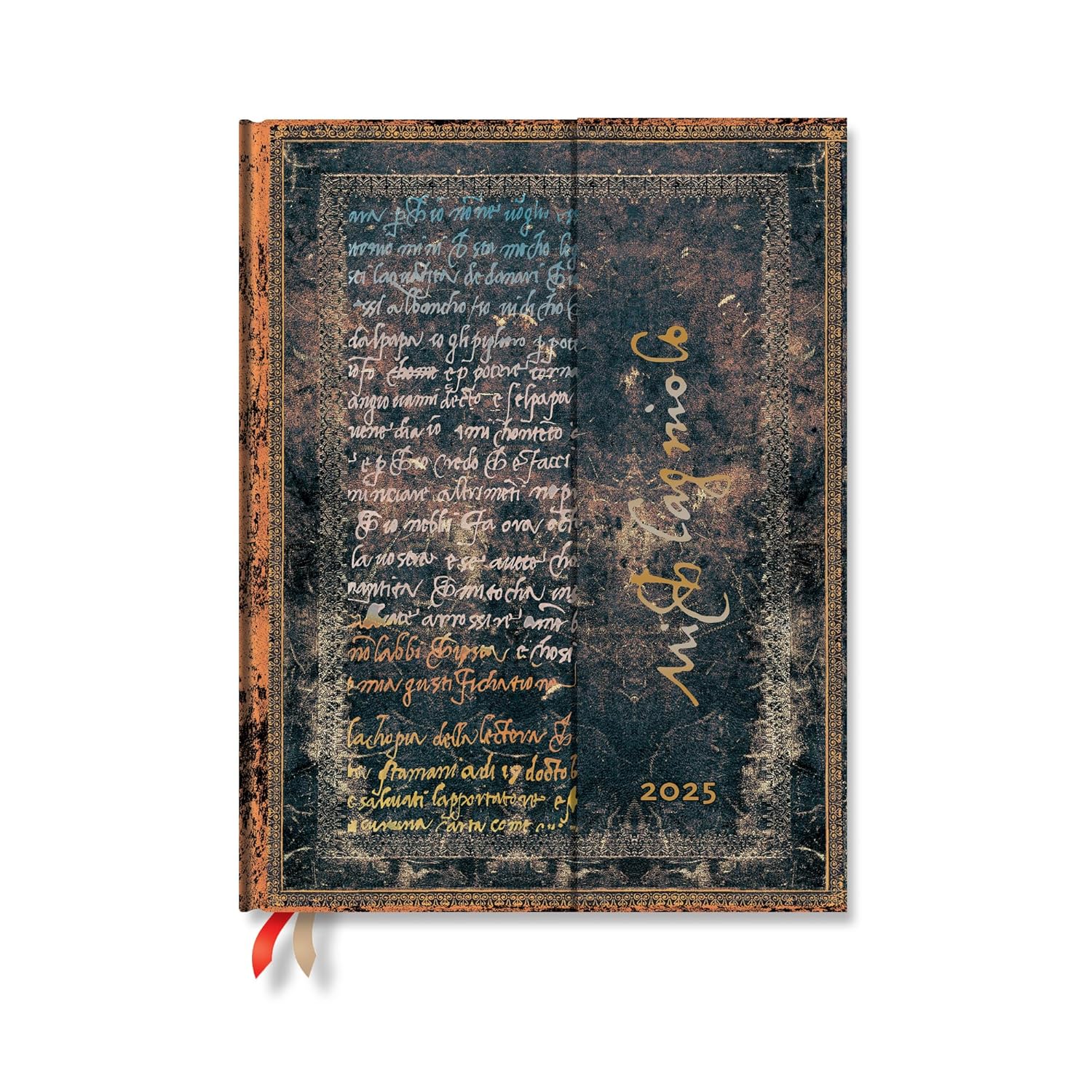 Paperblanks | 2025 Weekly Planner | Michelangelo, Handwriting | Embellished Manuscripts Collection | 12-Month | Ultra | Horizontal | Wrap | 160 Pg | 100 GSM