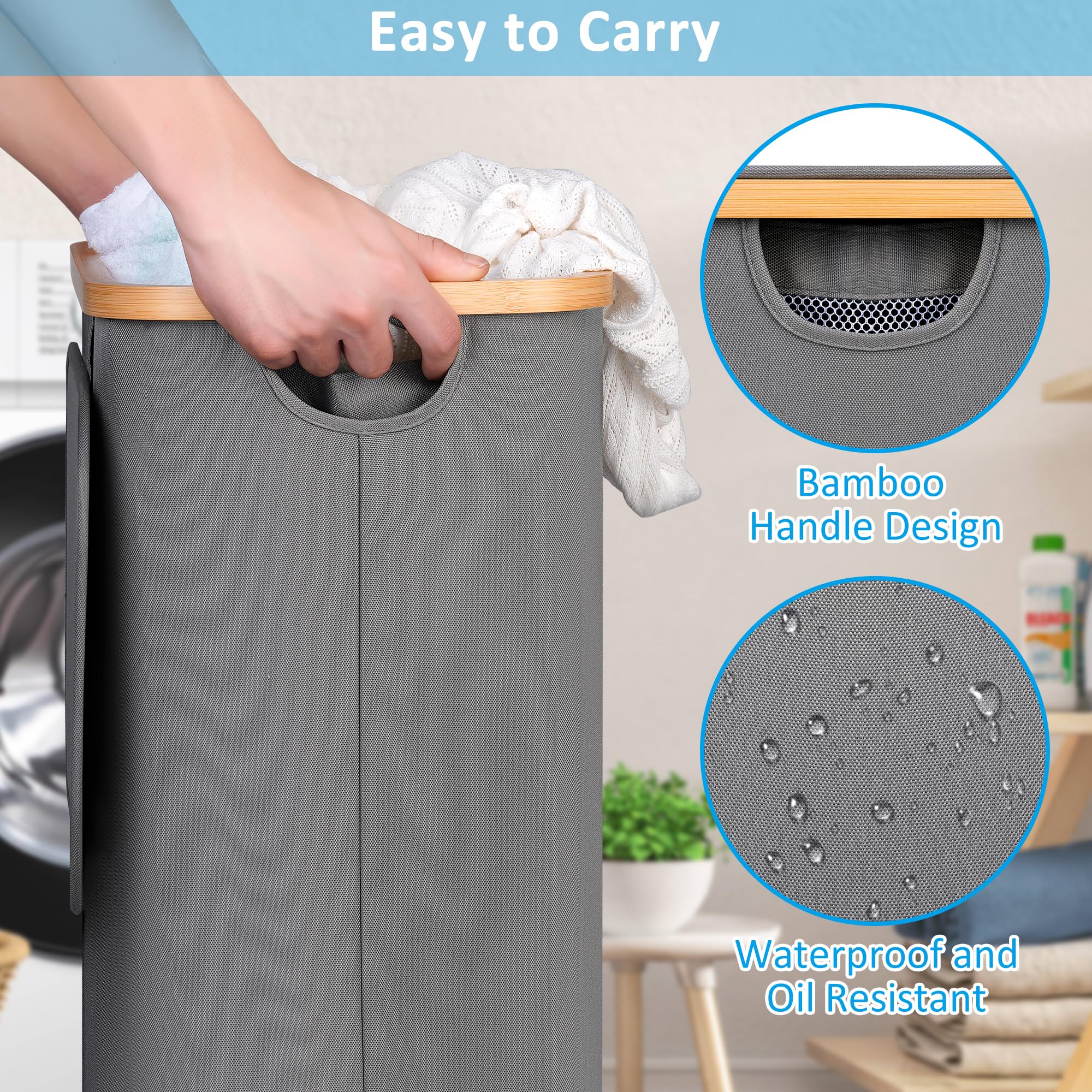 efluky Panier à Linge avec Couvercle 75L, Panier à Linge étroit avec Poche Intérieure Lavable, Bac à linge Noir avec Poignées en Bambou, Paniers à Linge Pliables pour Buanderie, Chambre, Salle de Bain efluky Panier à Linge avec Couvercle 75L, Panier à Linge étroit avec Poche Intérieure Lavable, Bac à linge Noir avec Poignées en Bambou, Paniers à Linge Pliables pour Buanderie, Chambre, Salle de Bain