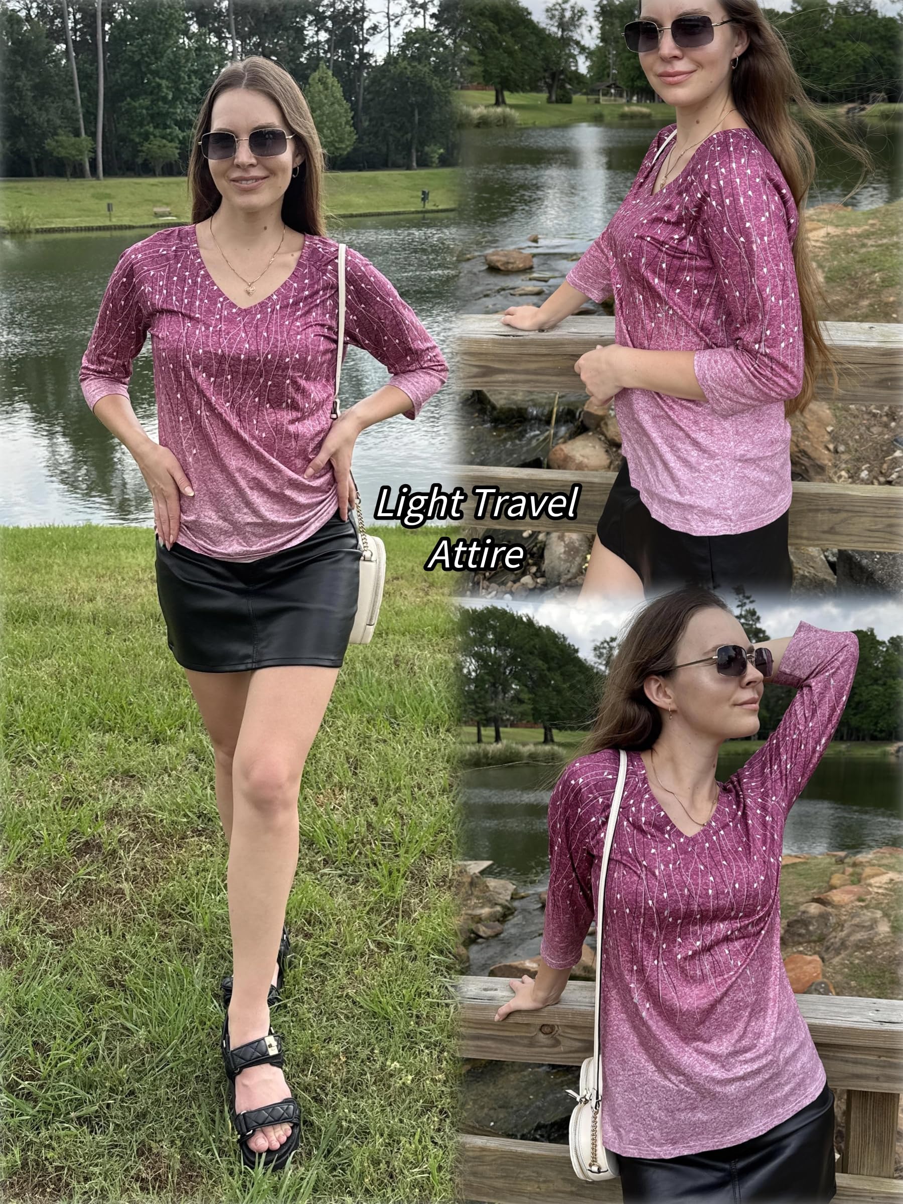 Zeagoo 3/4 Length Sleeve Womens Tops Casual V Neck Shirts Soft Basic Tees Business Work Blouses