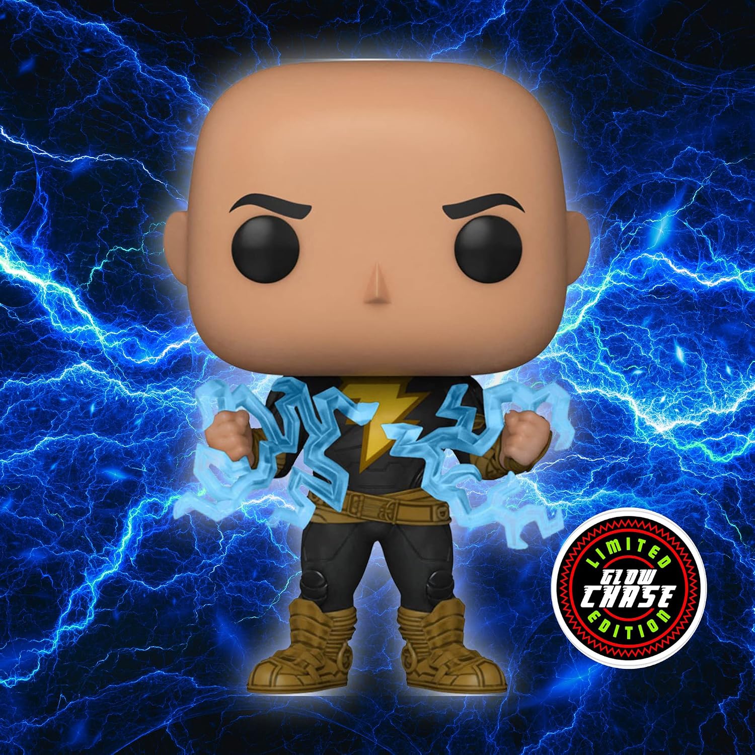 Funko Pop with Protector Bundle – Includes Movies: Black Adam - Black Adam (Lightning) GITD Chase Pop #1232 with Blue Salamander Emporium Plastic Protector Case