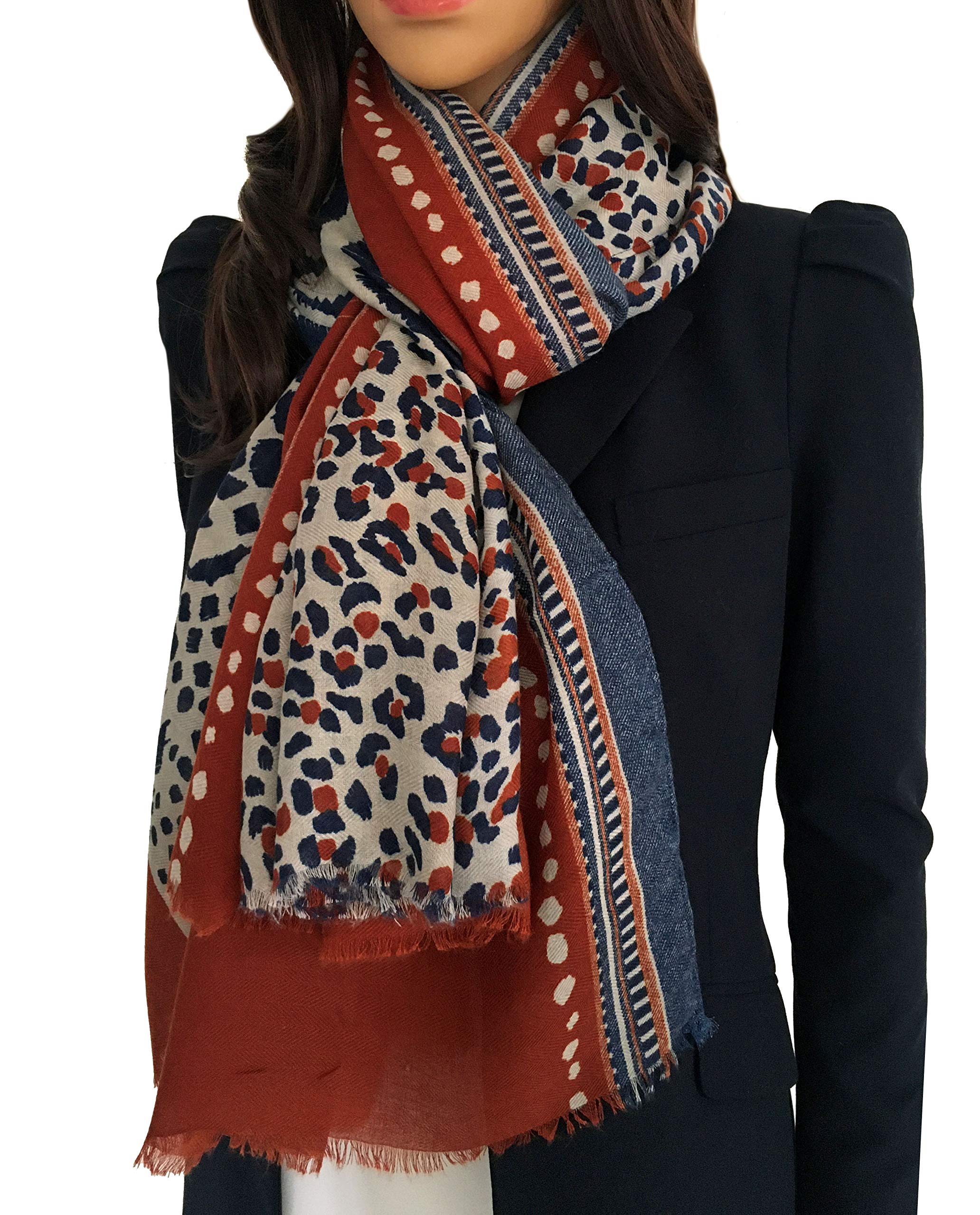 The Accessory Co. Large Snakeskin Scarf for Women – Leopard Print Block Design – Lightweight Animal Print Shawl Wrap – Stylish Neck Scarf for Women