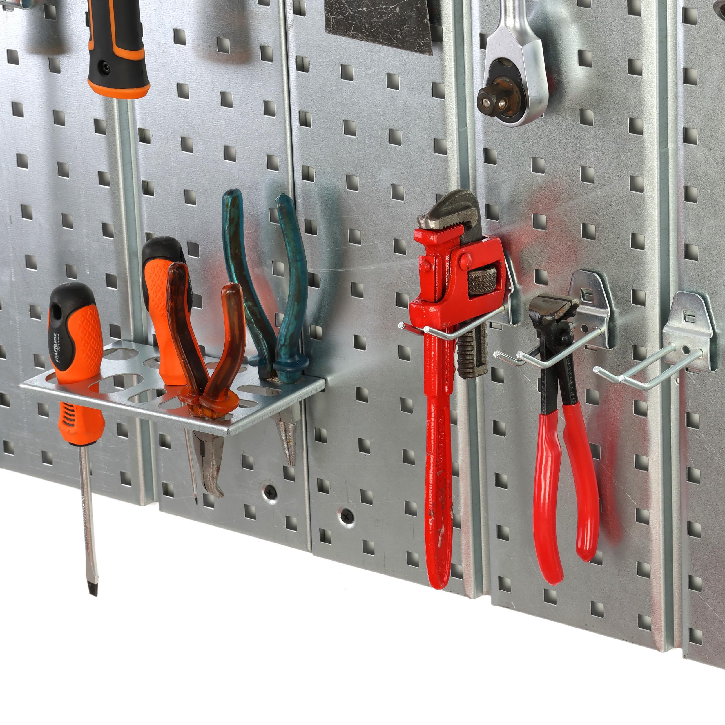 Werkzeugwand Metall 156x72 cm Lagersystem mit Werkzeughaltern Werkzeughaken und 10 Stapelboxen 80 x 115 x 60 mm Farbe: rot Lochbrett Werkstatt Garage Steckbrett Elektrowerkzeuge Lochwand