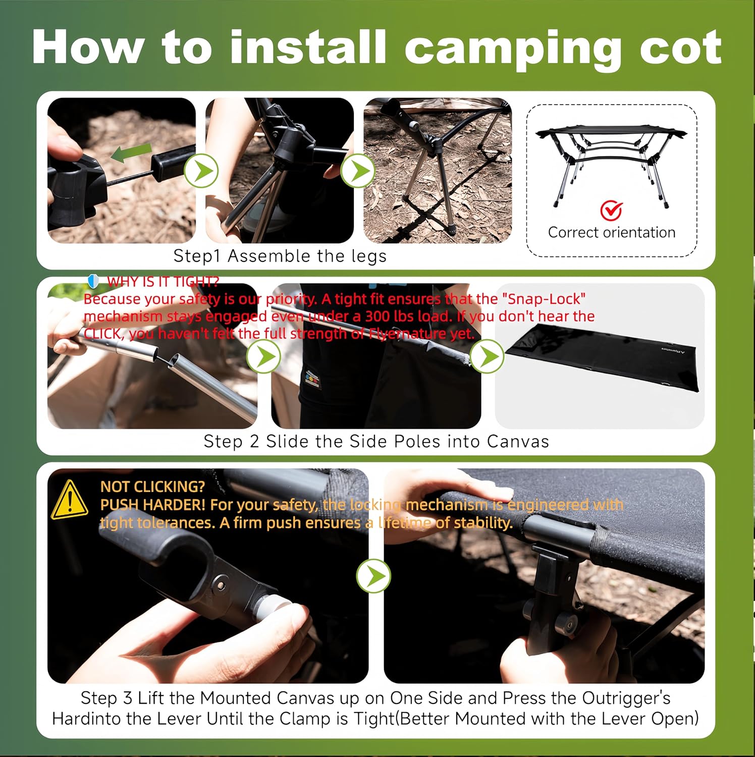 Camping Cot for Adults, Height Adjustable Sleeping Cot, Supports 300 lbs, Lightweight Compact Foldable for Backpacking, Hiking, Travel, Beach, Truck & Office Nap 1Pack | Flyernature