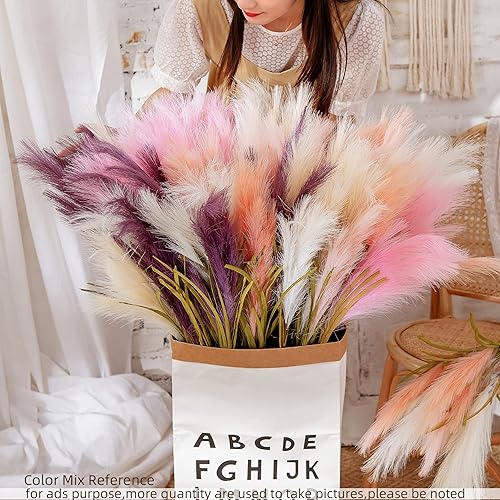 Miniatura 6 de Hierba de las pampas artificial, 6 unidades, 39 pulgadas de largo, tallo común, frragmitas bohemias para decoración de habitación (borgoña)