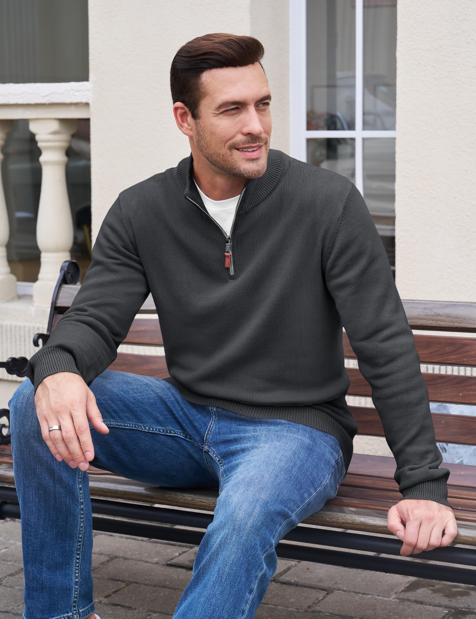 TACVASEN Pullover Herren Half Zip Troyer Baumwolle Warm Strickpullover