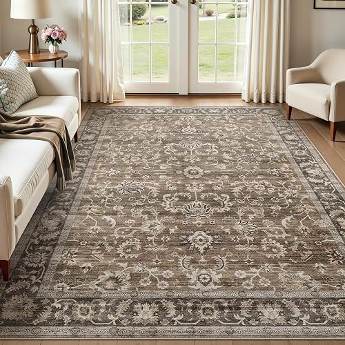 WITSHOCK Washable Floral Boho Rug (Dark Brown)