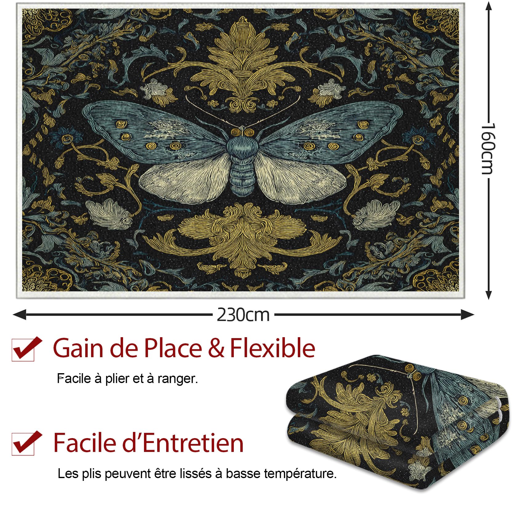 Générique Tapis Salon 120x160 Motif Papillon Bohème Tapis Chambre