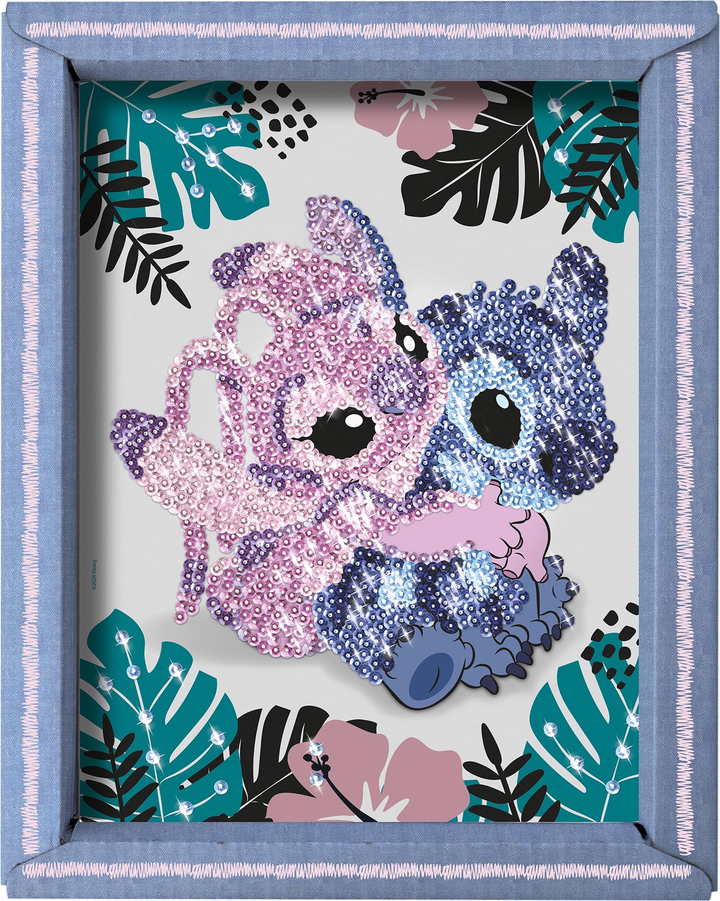 Lansay - COLLECTION SEQUINS STICH & ANGEL - Paillettenbild Bastelset für Kinder ab 7 Jahren - DIY Glitzermosaik inkl. Rahmen, bunten Pailletten & Nadeln - Kreative Disney Deko Geschenkidee Mädchen