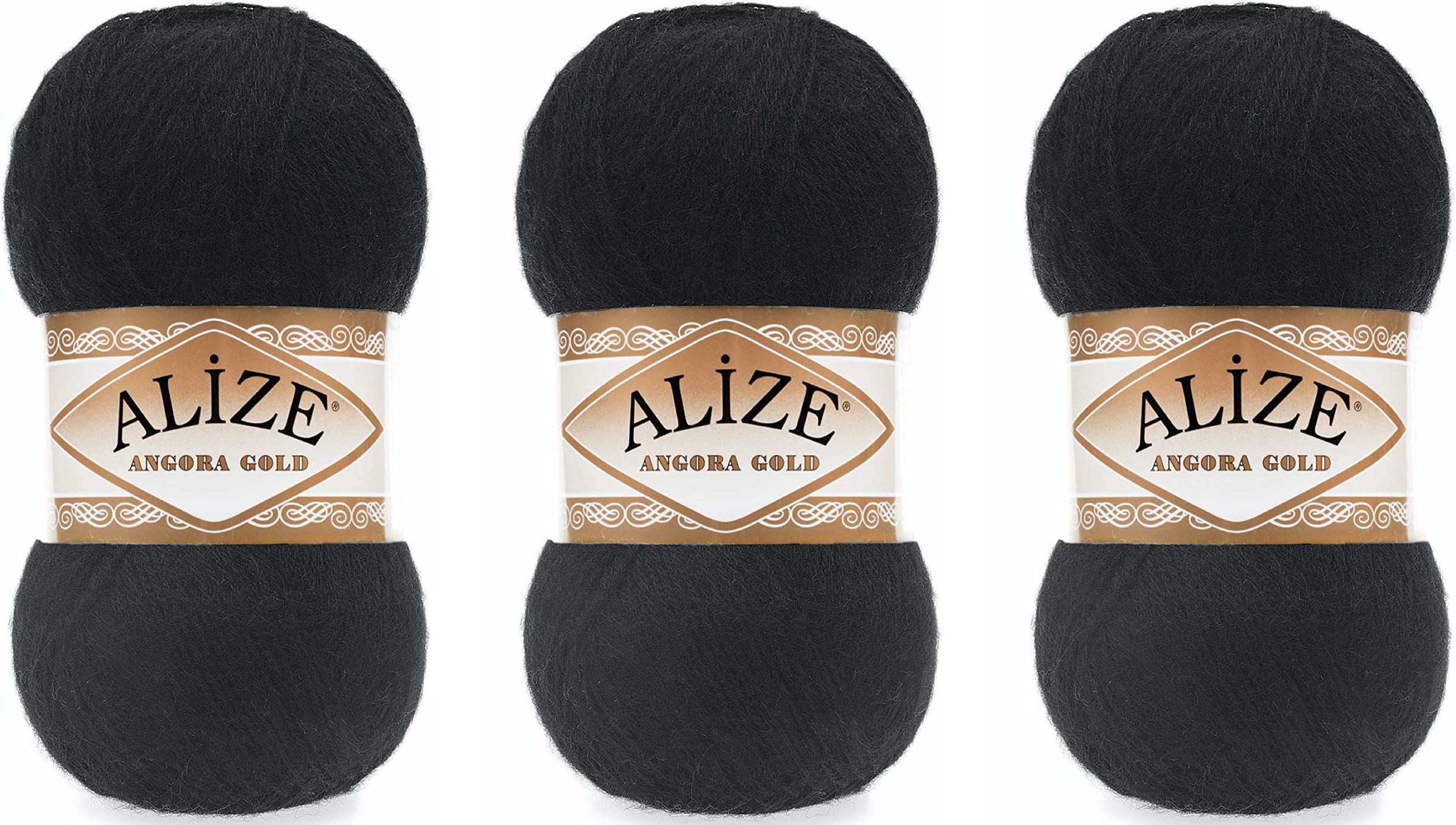 Alize Angora Gold Yarn 20% Wool 80% Acrylic Lot of 3skn 300gr 1805yds Thread Crochet Lace Hand Knitting Turkish Yarn (60-Black)