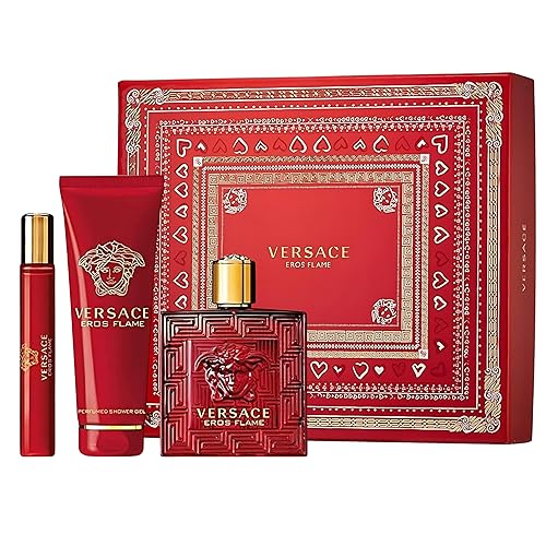 Versace EROS FLAME - Juego de regalo de 3 piezas - 3.4 oz EAU DE PARFUM SPRAY NUEVO