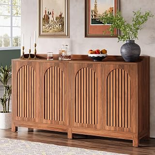 Tribesigns Sideboard Buffet Cabinet, 145cm Farmhouse Storage Cabinet with Shutter Doors and Adjustable Shelf, Freestanding Storage Cabinet for Dining Room, Living Room, Kitchen