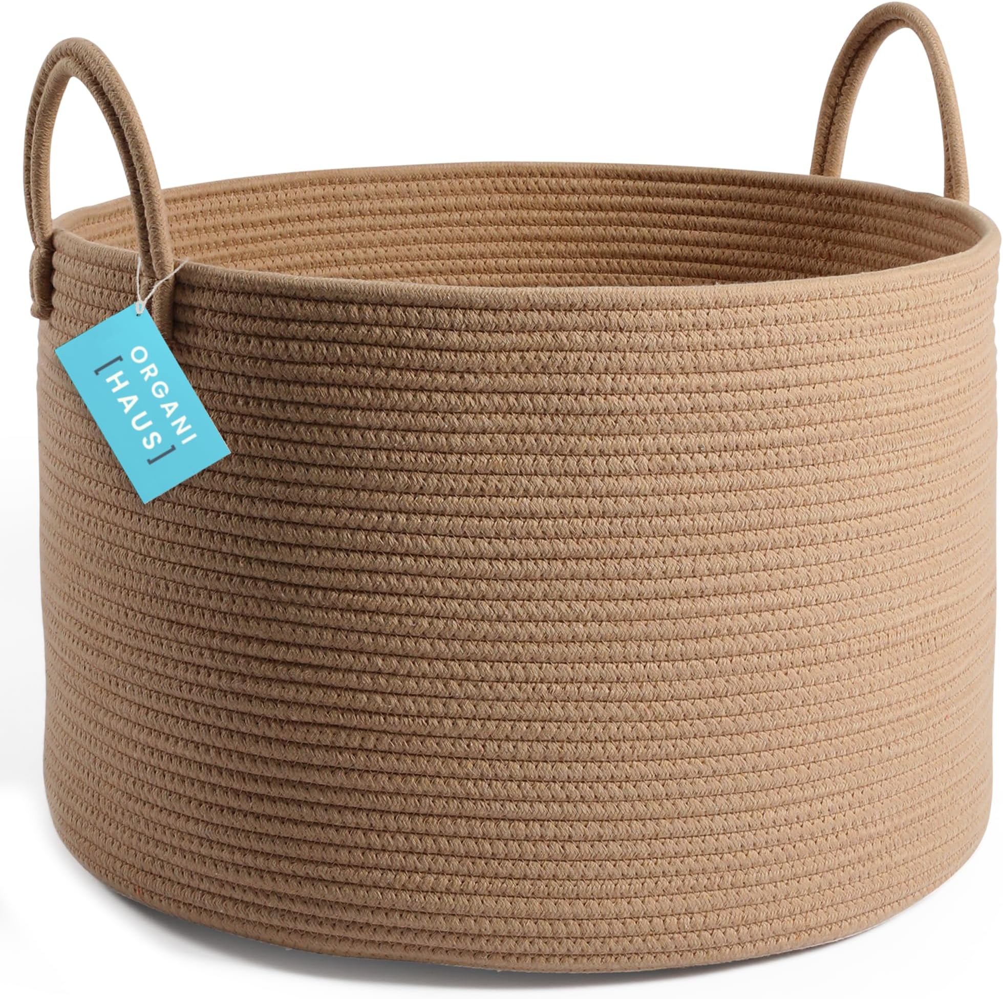 Geflochtener Wäschekorb Aus Baumwolle 70L - Natürlicher Wäschesammler Mit Henkeln