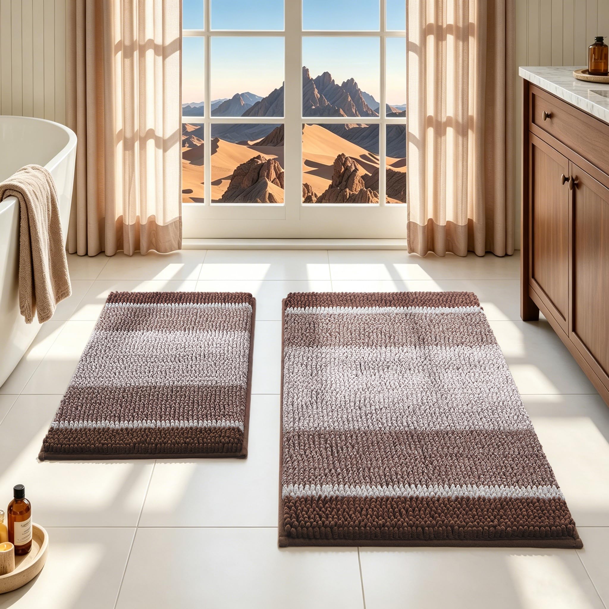 HOMEIDEAS Chenille Bath Mats Set