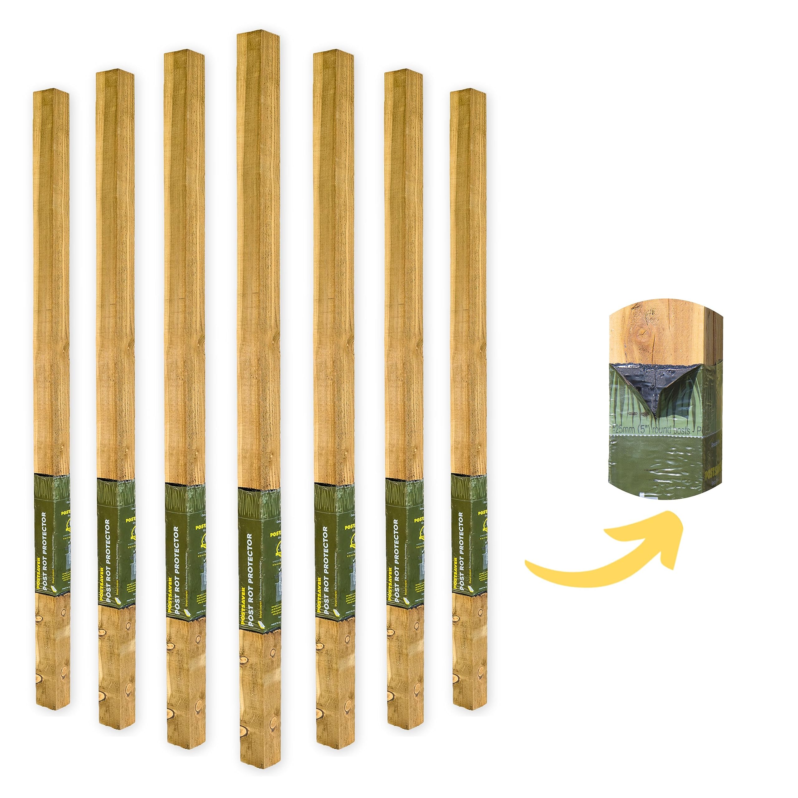 Postsaver Rot Protected Wood Fence Post 3x3" | Pressure-Treated Timber Post for Gardening | Decay-Protected with Postsaver Dual-Layer Rot Protector | 20-Year Guarantee | Pack of 7 | 8 Ft. Long โ image 1