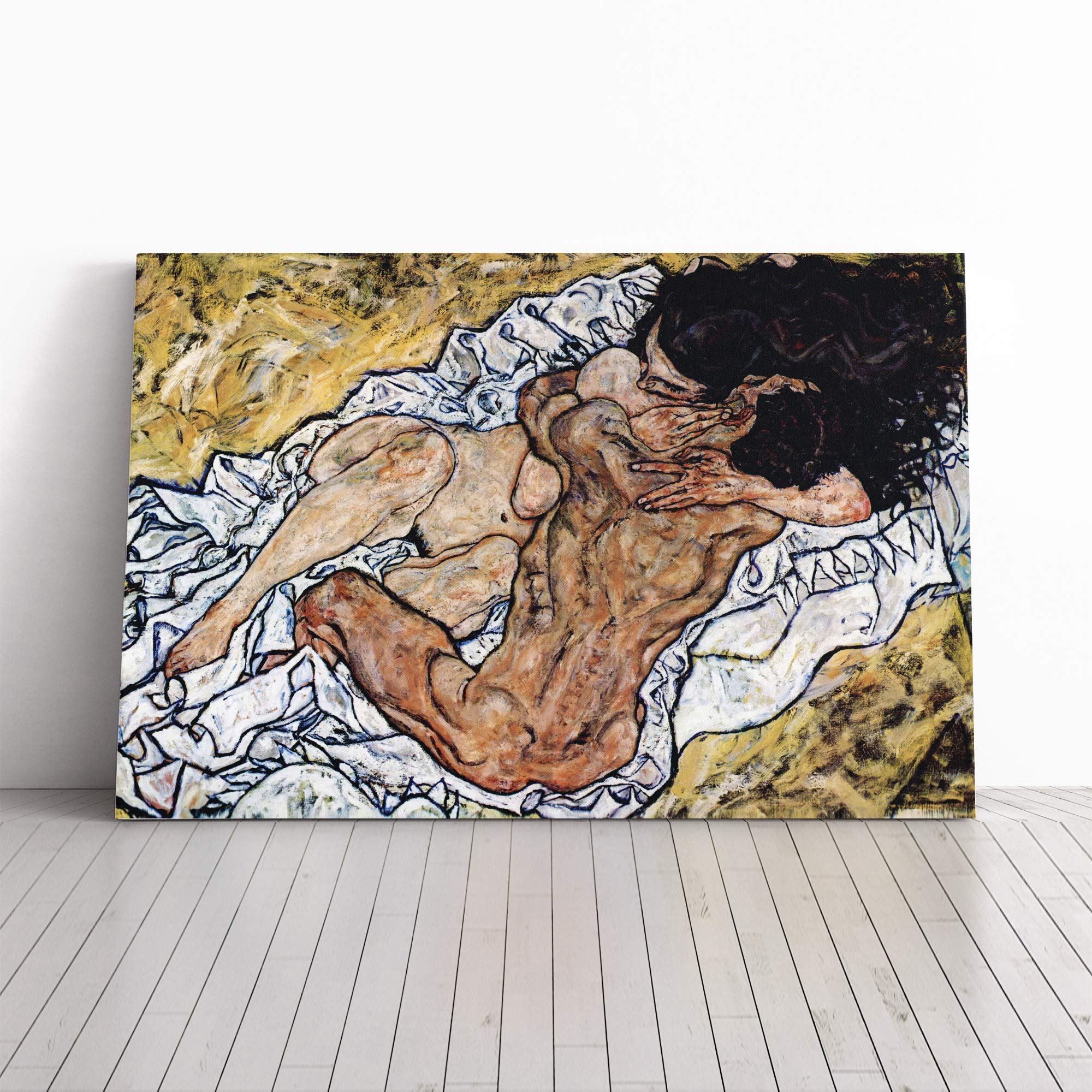 Egon Schiele Pair Embracing Canvas Print | Gallery Wrapped 30mm Frame Wall Art | 24x16 inches | Ready to Hang | Modern Picture | Living Room Bedroom Lounge Office