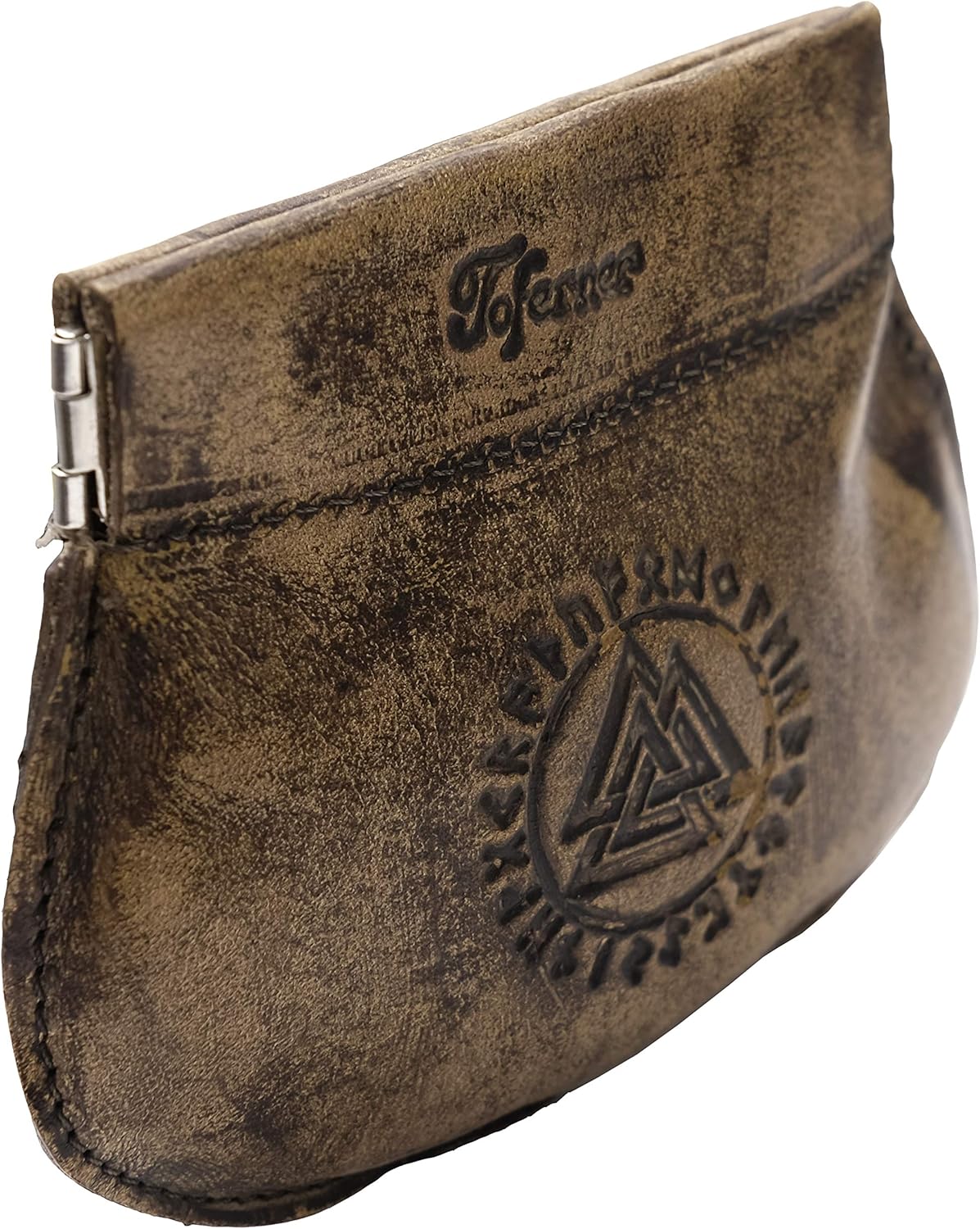 中世のコインポーチ、本革のエンボス加工のバイキングバッグ、北欧神話アクセサリー、エーギシュヤルムールとヴァルクヌットのシンボルが入っ 中世 レザー製  ローストリングバッグ 携帯電話バッグ コインポーチ 多目的 ポーチ