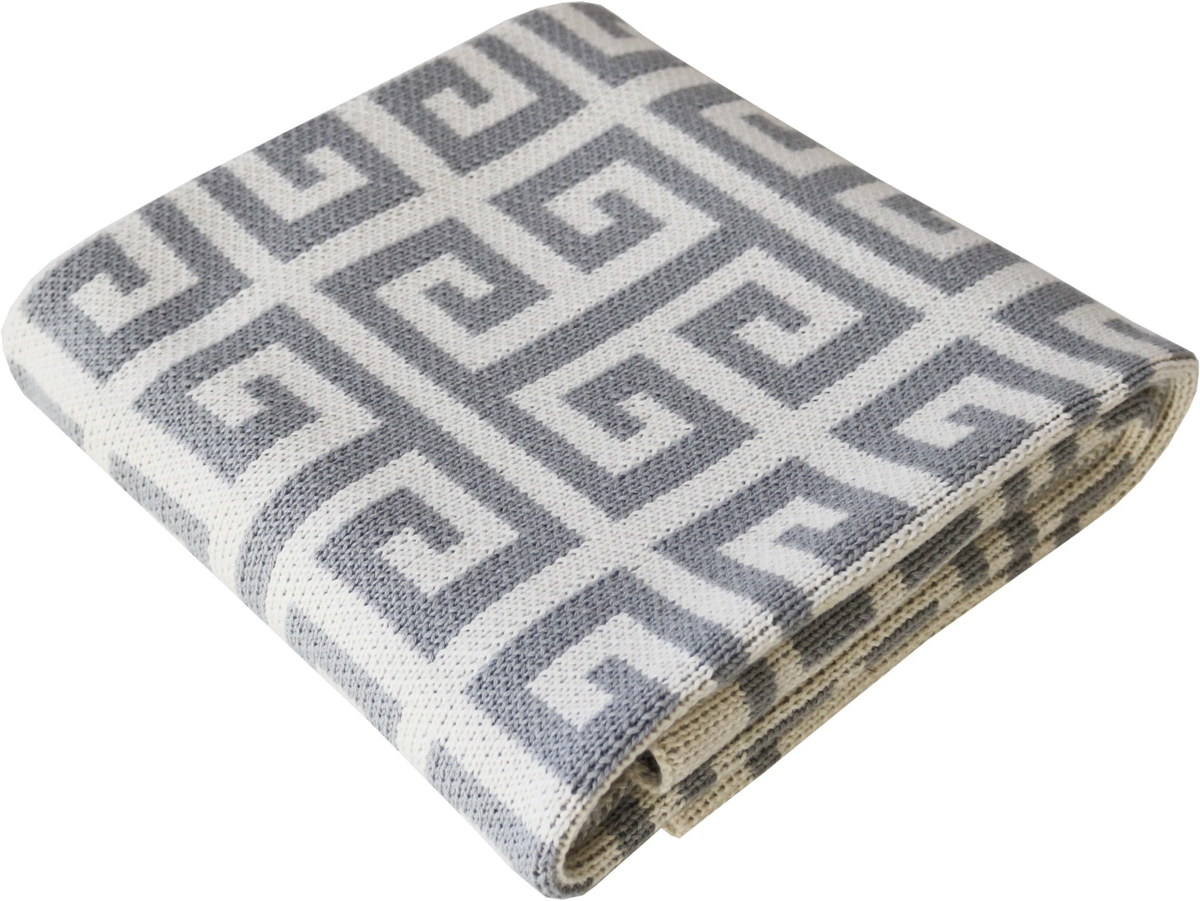 Soft Cotton Knit Baby Stroller Nursery Blanket - Heather Grey | Greek Key 30"x40"