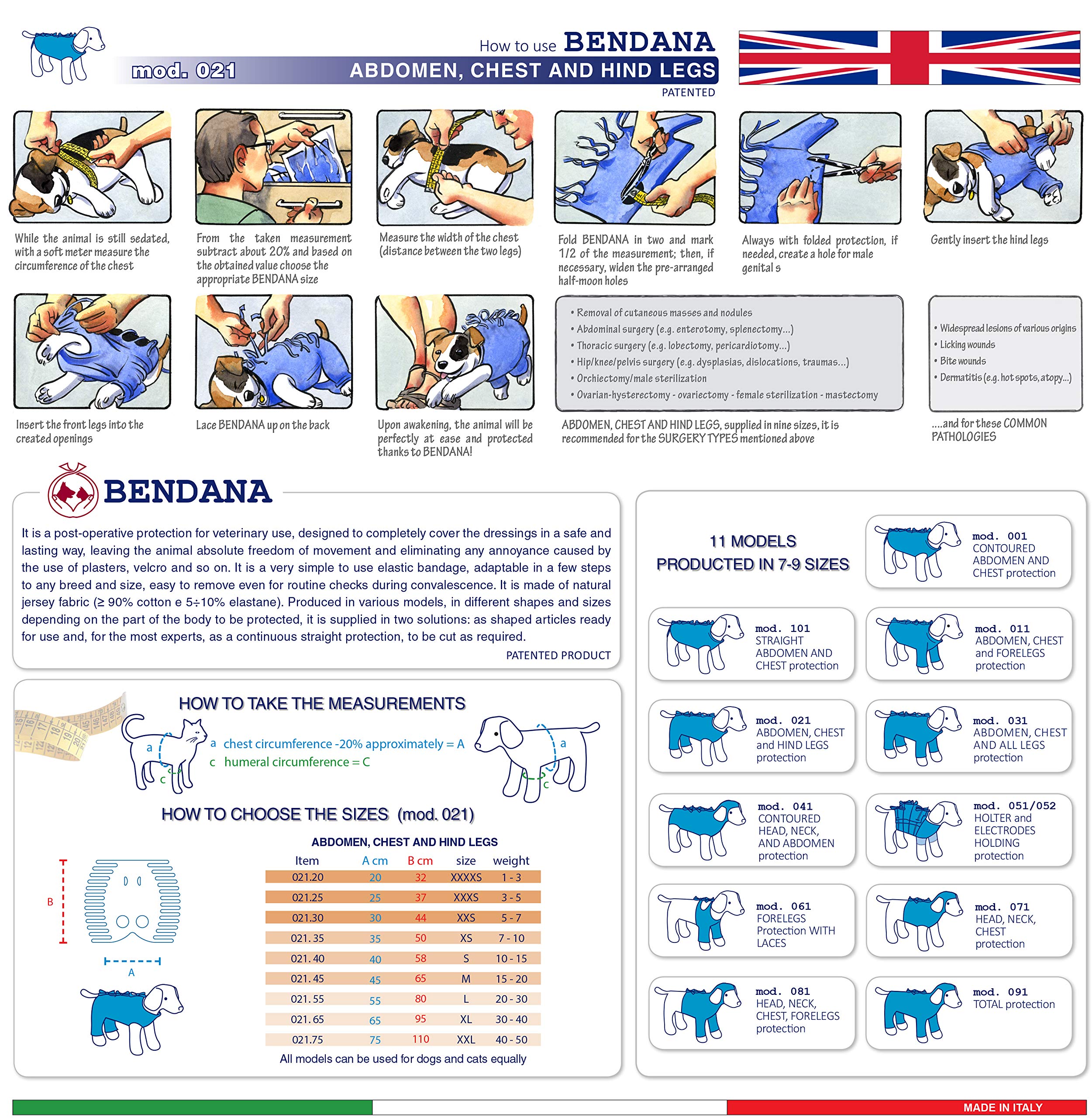 Traje postoperatorio para Perros y Gatos, Protege heridas y Vendajes, Garantiza higiene, Limpieza y Libertad de Movimiento. Modelo 021 - Abdomen, tórax y Miembros posteriores (XL)
