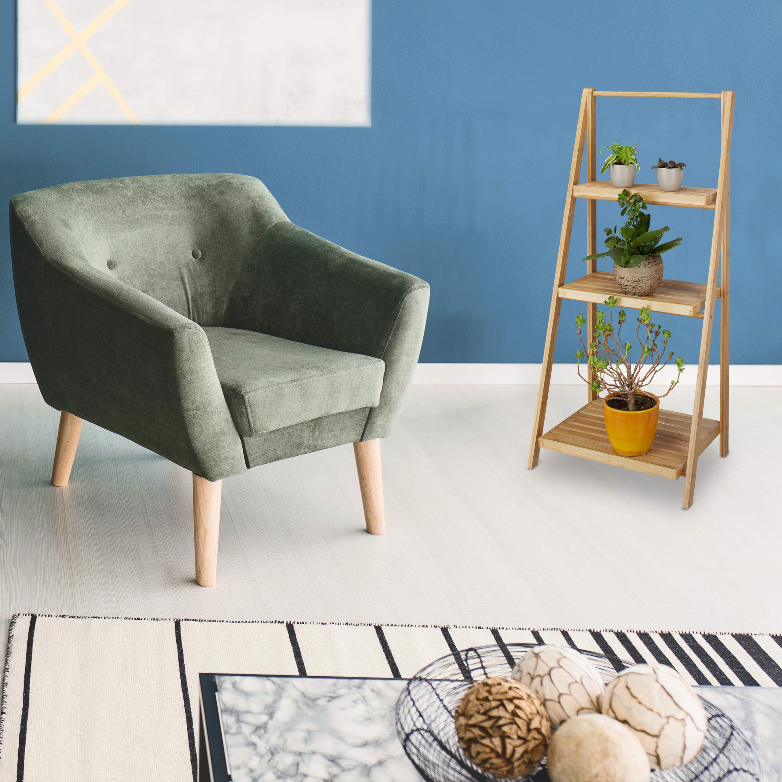 Relaxdays – Estantería para Plantas, Forma de Escalera, 99 x 45 x 32 cm, Hecho de bambú, Color Natural