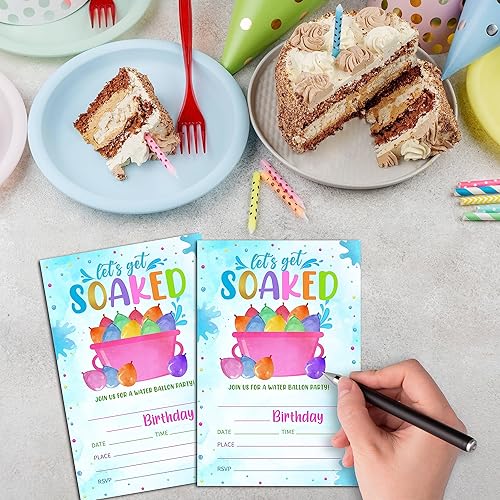 Miniatura 3 de Ycyfckdr Invitaciones de cumpleaños con globos de agua para niños y niñas, tarjetas de invitación para fiesta de cumpleaños de piscina de verano,