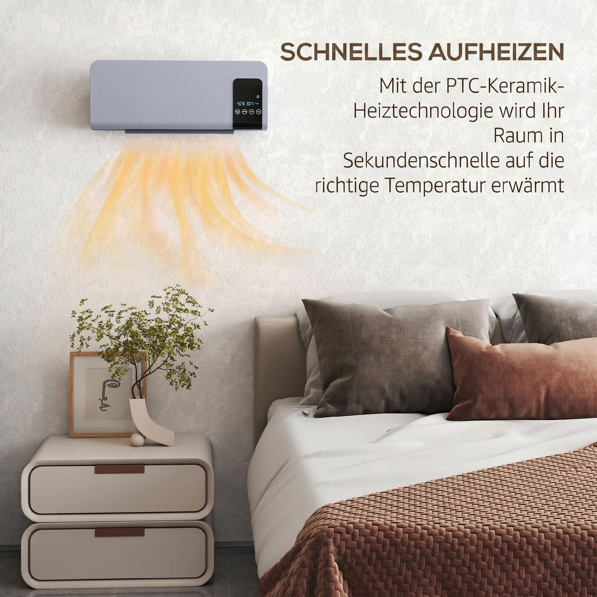 HOMCOM Nagrzewnica ceramiczna do montażu ściennego 2000W do biura szary