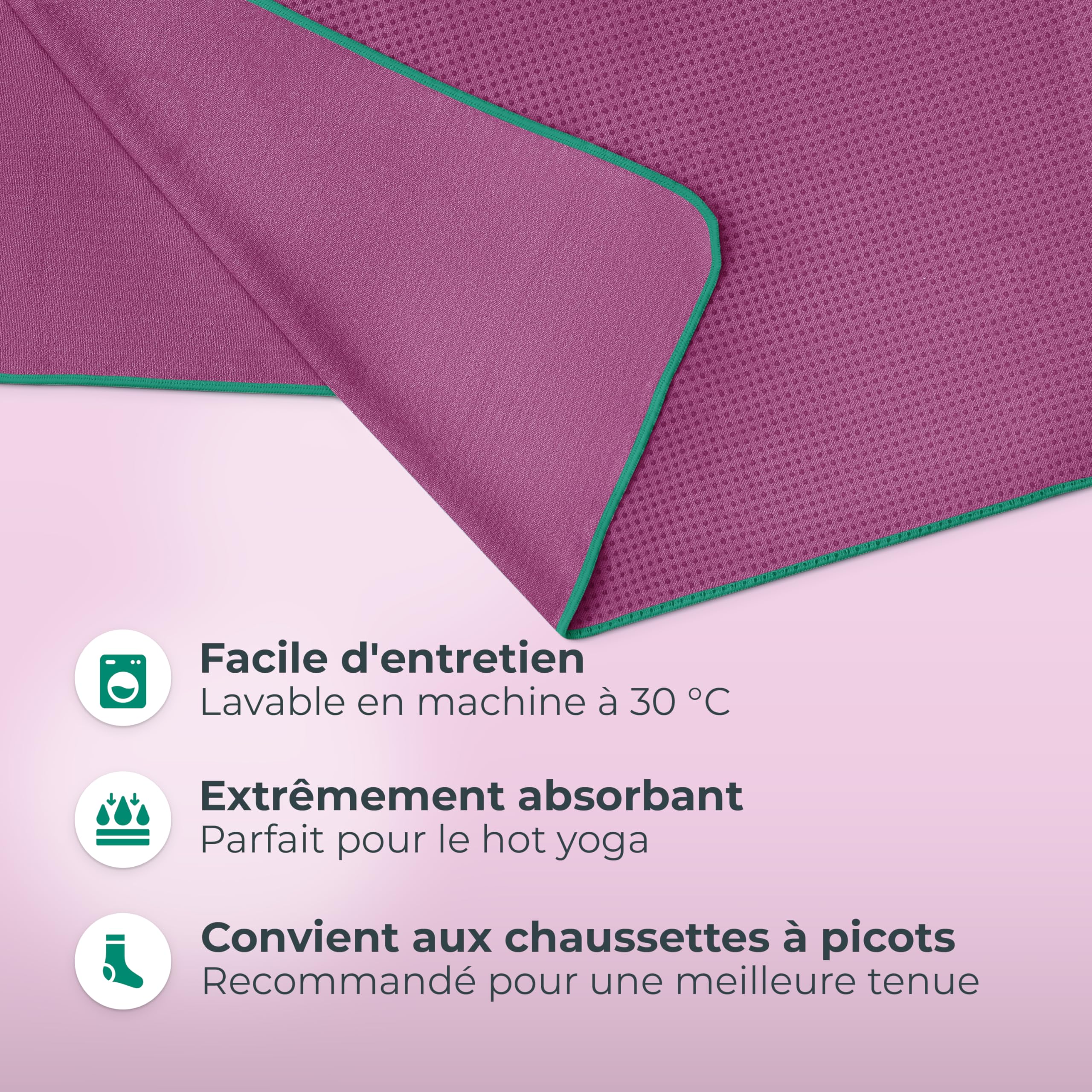 NirvanaShape Serviette de Yoga antidérapante | Serviette de Hot Yoga à Picots antidérapants | Serviette de Yoga hygiénique-À Poser sur Le Tapis de Yoga [ 185 x 63 cm ]
