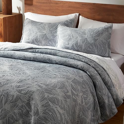 Miniatura 2 de SLEEP ZONE Juego de edredón floral tamaño matrimonialqueen, edredón jacquard ultra suave y ligero con 2 fundas de almohada, juego de colcha de 3