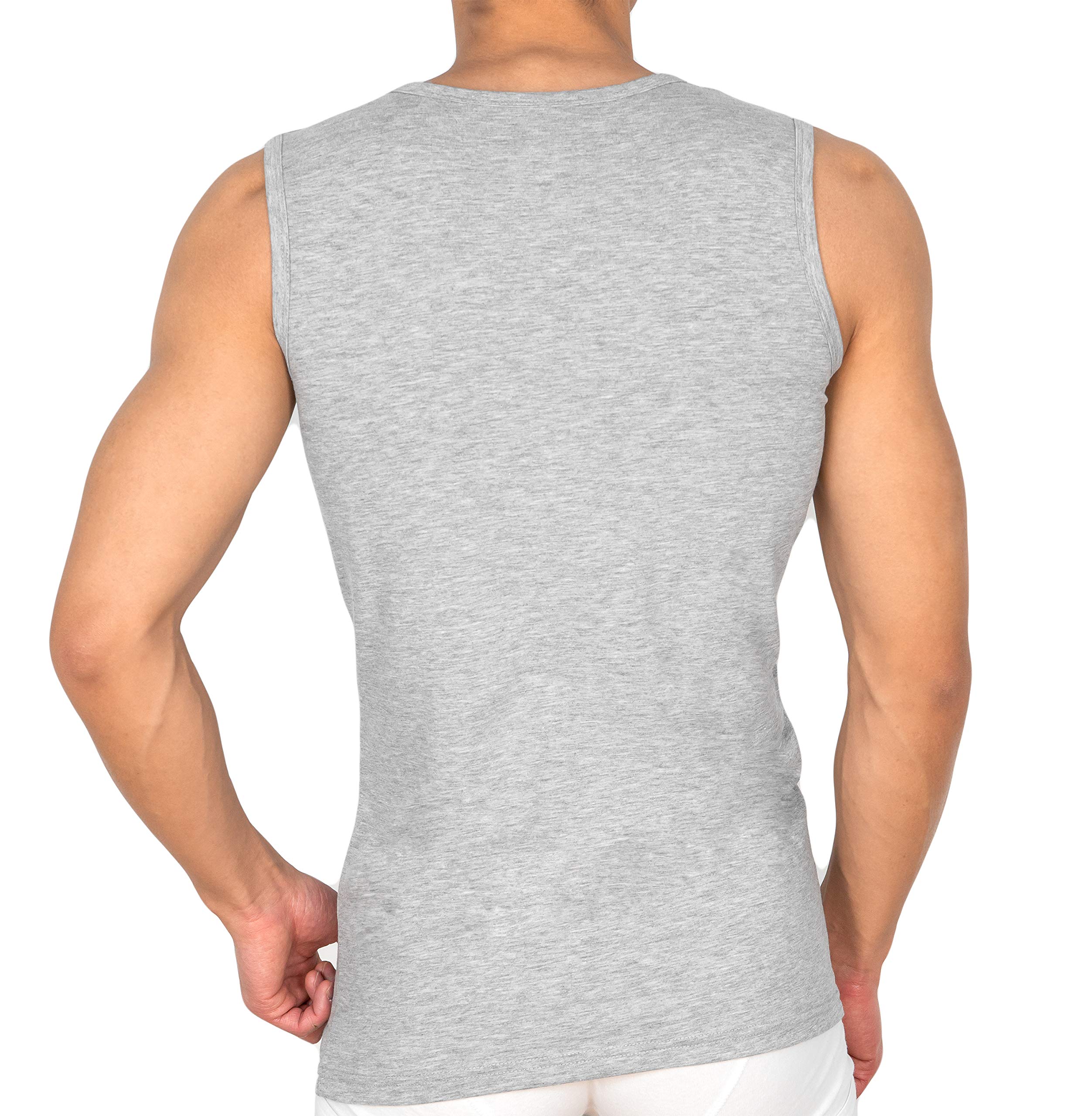 MC's Goods - Camiseta interior para hombre (3 unidades), sin mangas, con cuello de pico, elástica, de 95/5 algodón/elastano, en blanco, negro y gris, tallas S a XXL