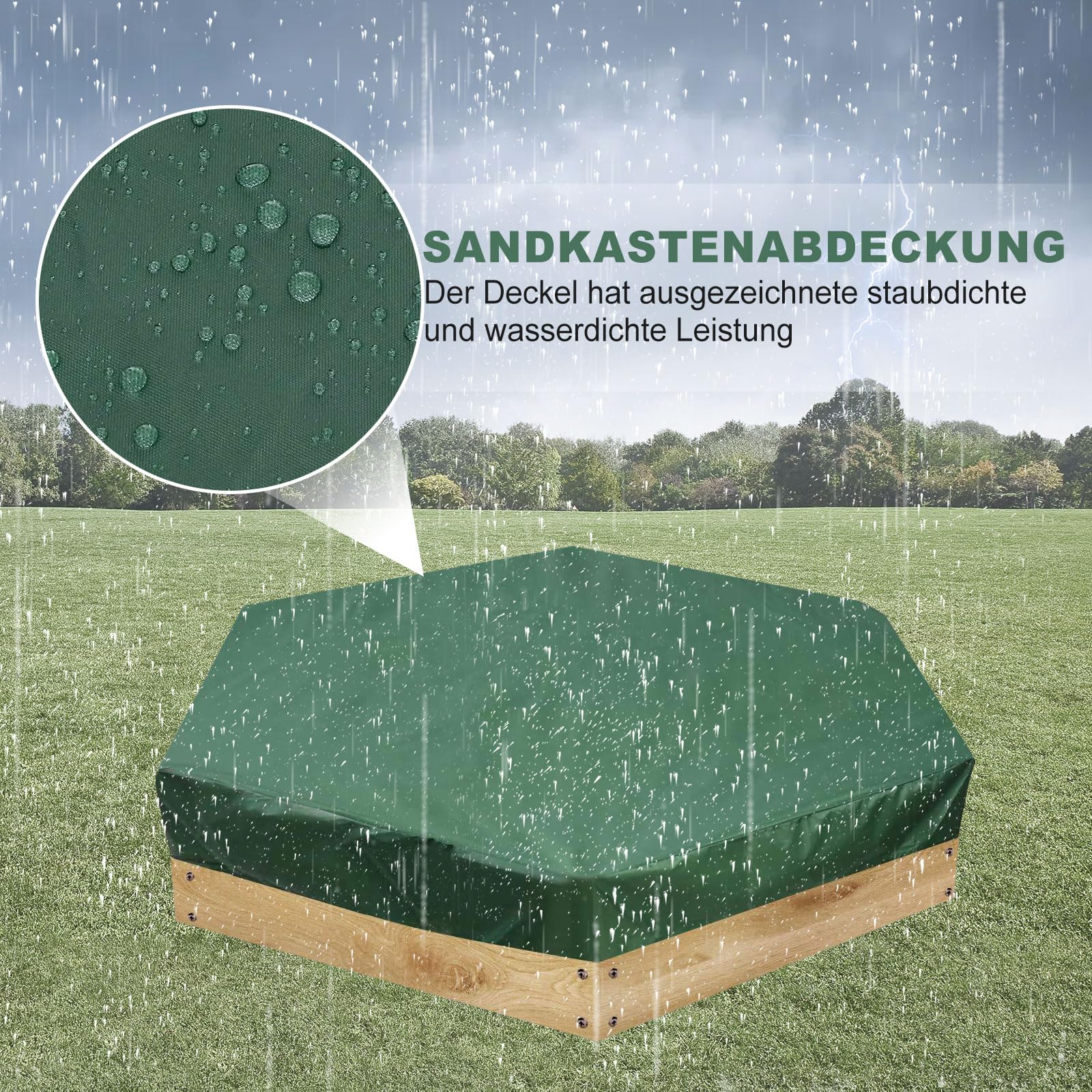 Sandkasten Abdeckplane Sechseckige Sandkastenplane Sandkastenabdeckung Plane Abdeckplane Sandkasten Oxford-Tuch mit Kordelzug Abdeckplane staubdicht wasserdicht Spielzeug (230 * 200cm)