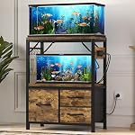 Heybly 20-29 Gallon Fish Tank Stand, Aquarium Stand with Drawer, Power Outlet, Heavy Duty Metal Frame, for Fish Tank, Turtle & Reptile Terrarium, 31.5" x 15.7" Top, 330lbs, Rustic Gray HAS001SG