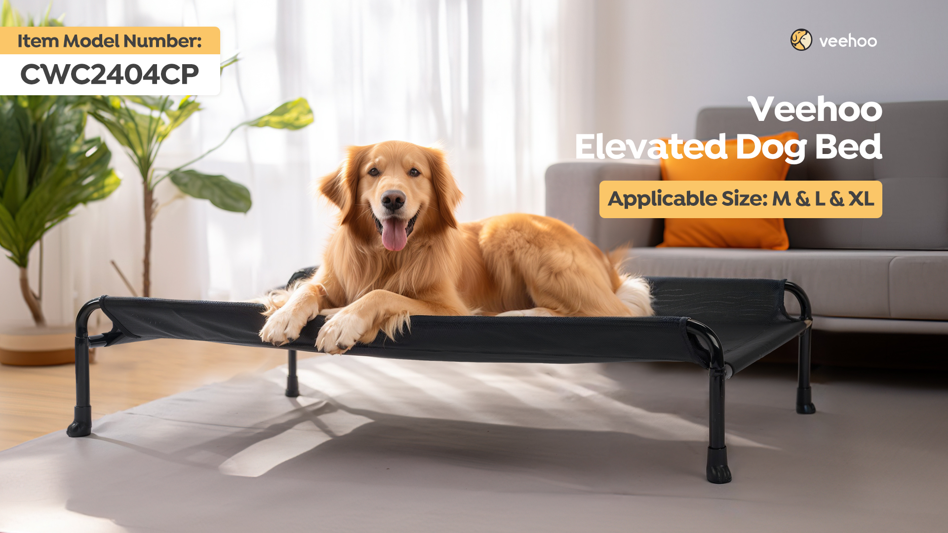 Veehoo Outdoor Dog Bed, Raised Dog Beds for Large Dogs, Elevated Dog Bed with Headrest, Washable Cooling Pet Cot with Non-Skid Feet, Breathable Pet Hammock for Indoor or Camping, 41", Black - image 7