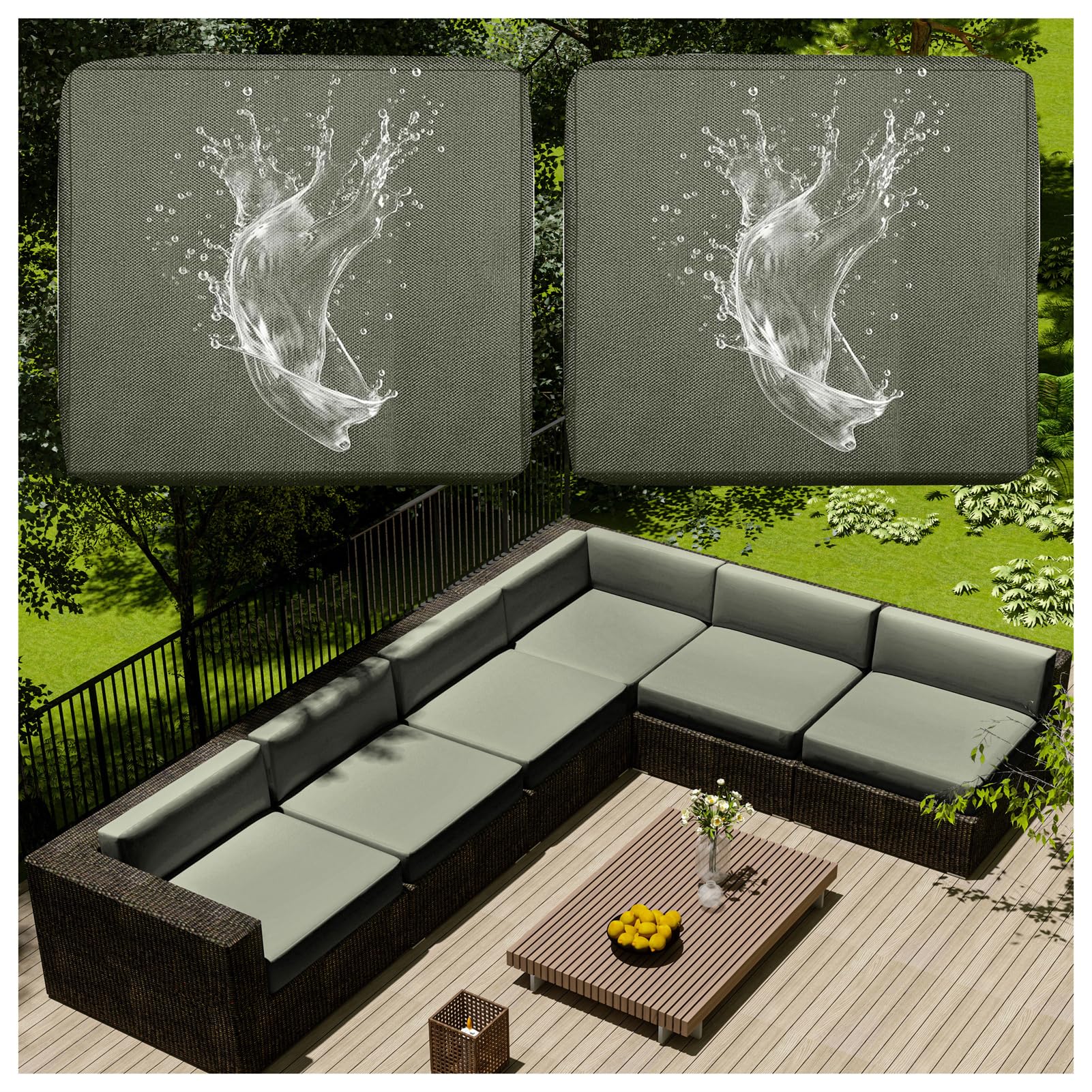1/2/4 Pcs Patio Cushion Covers Waterproof – Outdoor Rattan Furniture Cushion Replacement Slipcovers with Zipper for L-Shaped Garden Sofa or Corner Couch (Light gray,50x50cm 2 pcs)