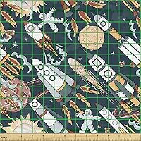 Vista 153 de Ambesonne Tela Geométrica por Yarda, Diseño Monocromo Patrón Abstracto de Líneas Continuas sobre Fondo Liso, Tela de Punto Elástico para Ropa