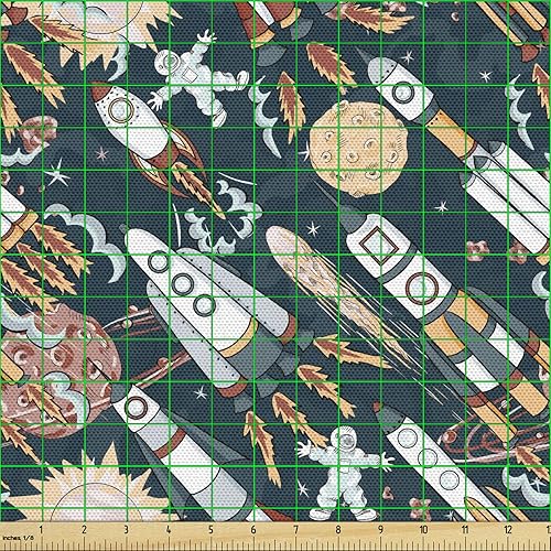 Miniatura 153 de Ambesonne Tela Geométrica por Yarda, Diseño Monocromo Patrón Abstracto de Líneas Continuas sobre Fondo Liso, Tela de Punto Elástico para Ropa