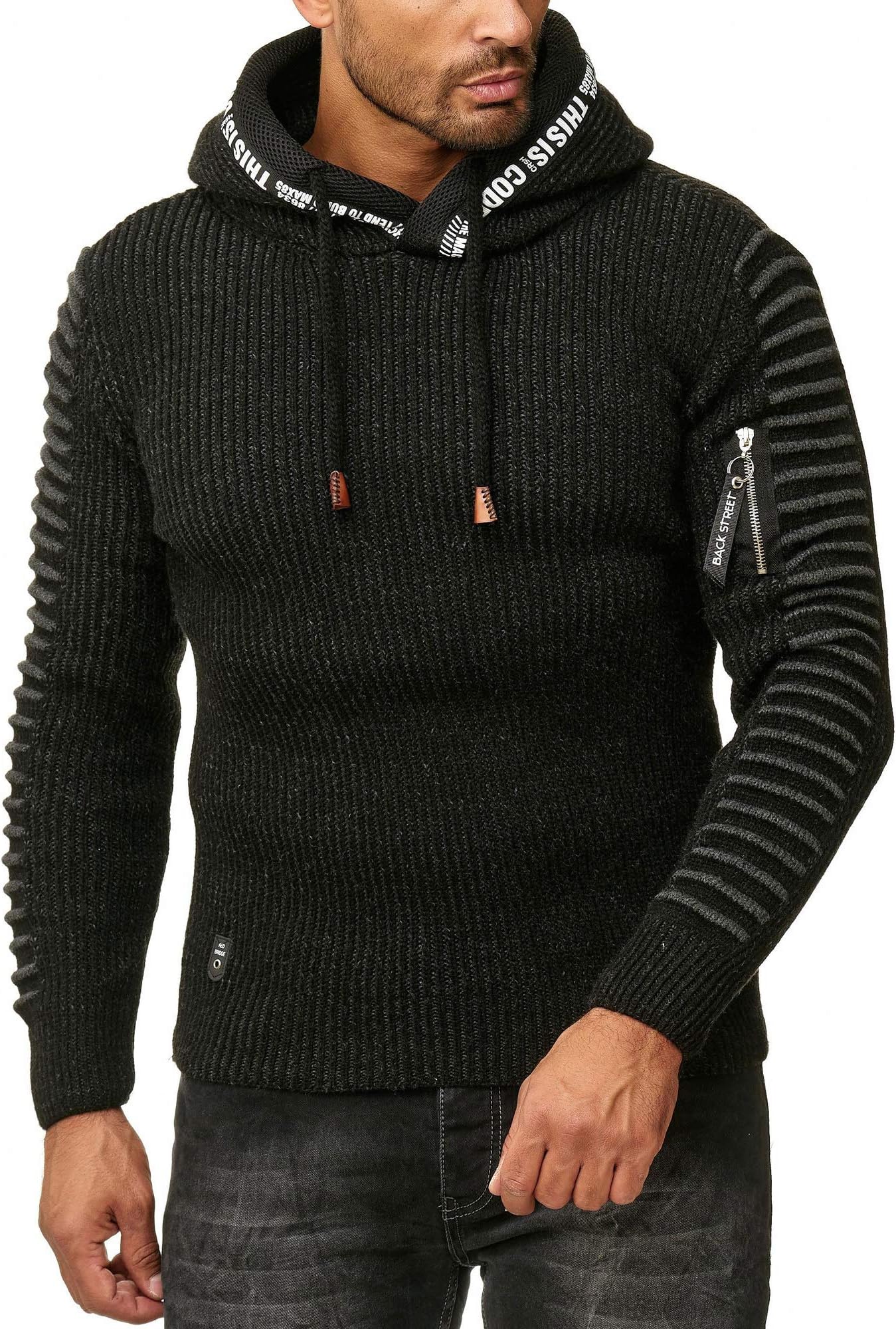 RED BRIDGE Men's Hoodie Longsleeve Knit Jumper Zipper Ribbed Casual Fashion Pullover