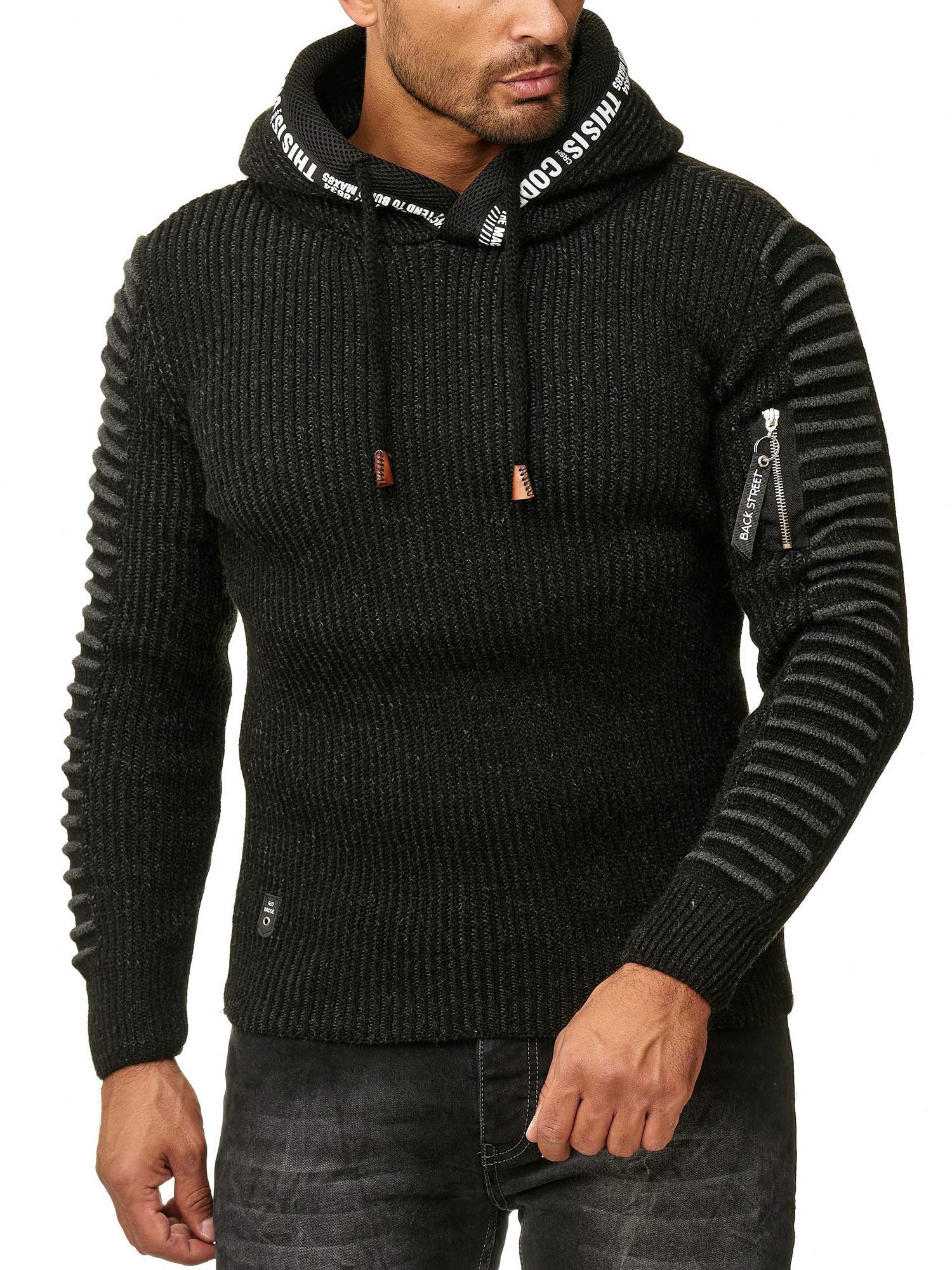 RED BRIDGE Men's Hoodie Longsleeve Knit Jumper Zipper Ribbed Casual Fashion Pullover