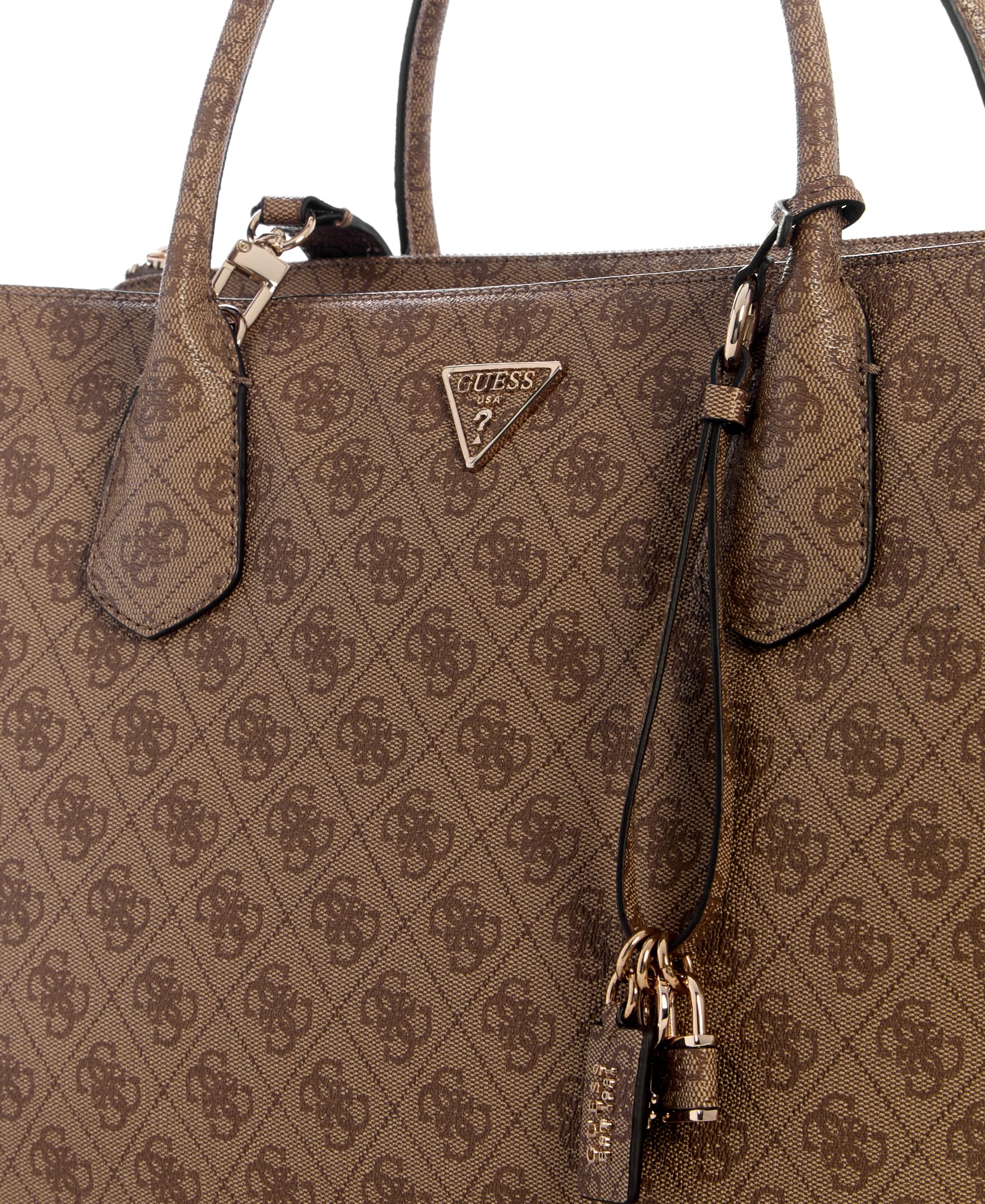 GUESS bolso de hombro maletín con compartimento para portátil Marissa Logo Tech Tote Latte Logo marrón claro
