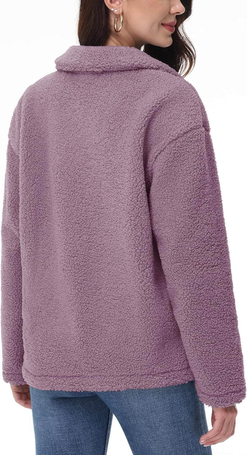 YUCOLEN Womens Fleece Jacket Button Down Sherpa Jacket Long Sleeve Teddy Coat Fuzzy Winter Warm Outerwear with Pockets - Image 7