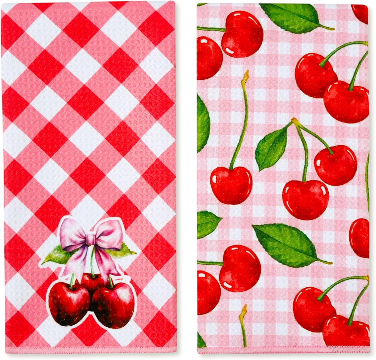 InnoBeta Cherry Kitchen Decor, Bathroom Decor, Hand Towel 2 Pack, 16 x 24 in Microfiber Dish Tea Towel, Cute Cherry Gifts, Gingham