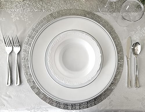 Miniatura 2 de " OccasionS - 20 cargadores redondos de plástico acrílico de 13 pulgadas, para decoración de cenas (corona, blanco y plateado)