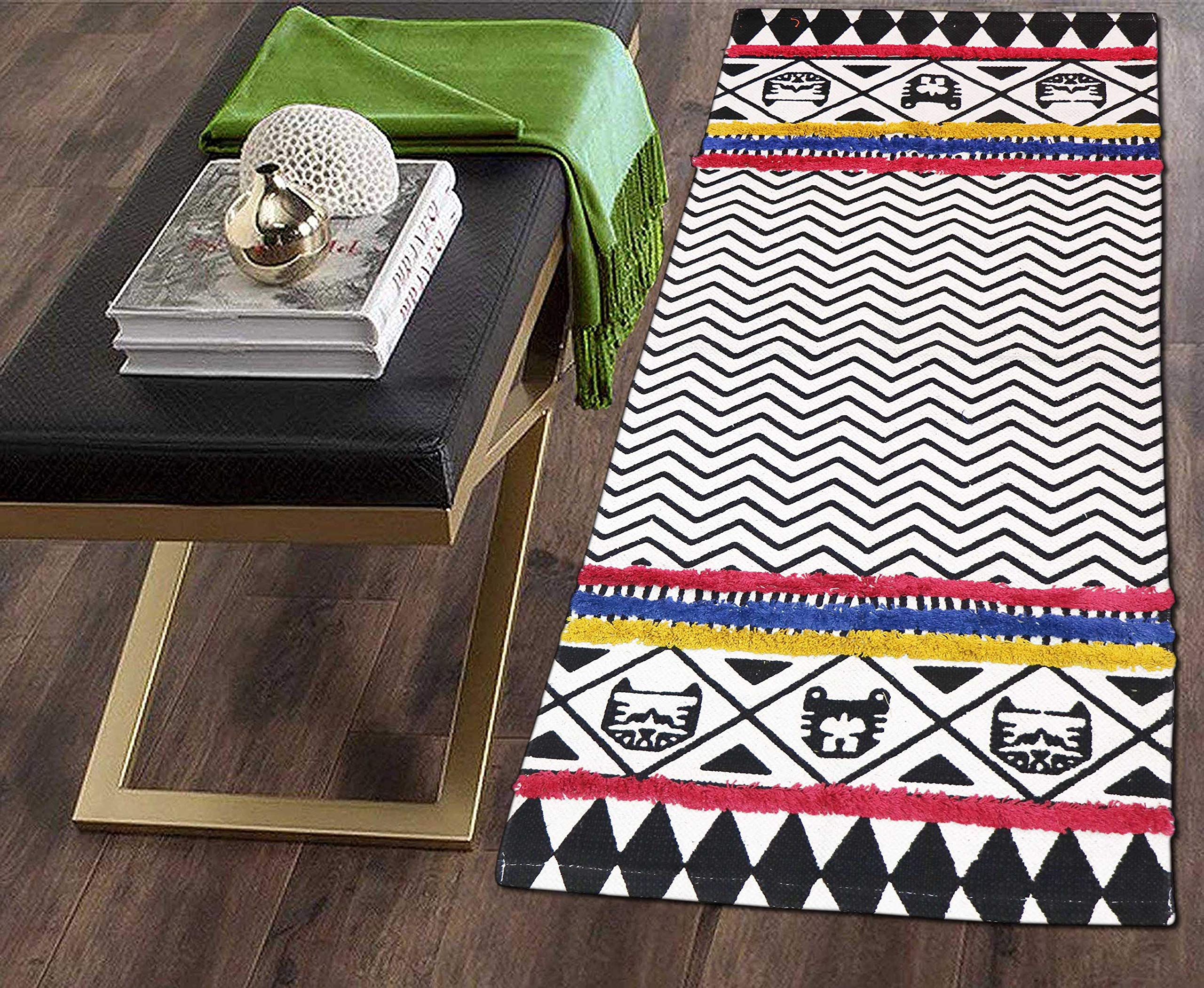 The Home TalkPrinted Cotton with Tufted-Cotton Floor Rug, 60x150cm, Multicolour