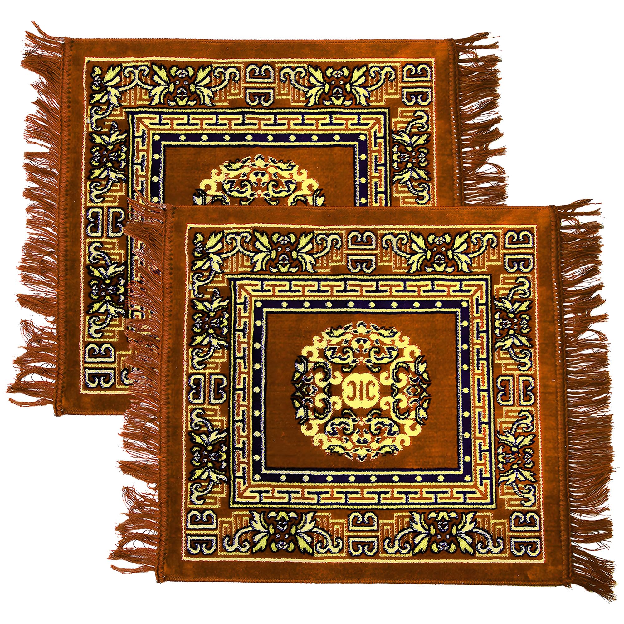 Kuber Industries (Pack of 2) Prayer Mat | 24x24 Inch Pooja Aasan For Sitting | Meditation Carpet | Aasan Mat for Pooja, Mandir | Rangoli Design-Golden-picture-27